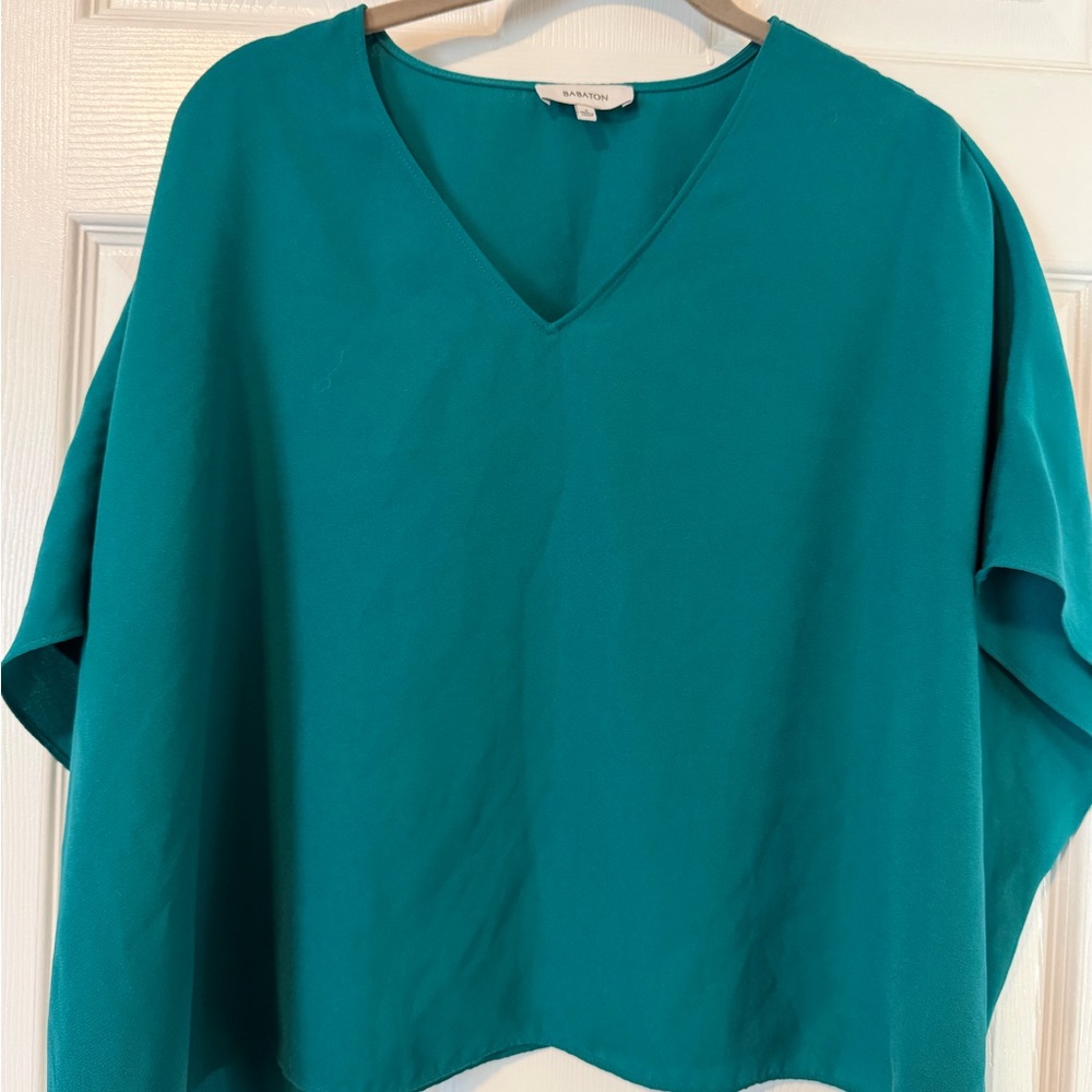 Babaton Teal V-Neck Blouse